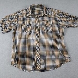 Campus Shirt Mens XL Rugged Country Western Cowboy Pearl Snap Plaid Short Sleeve
